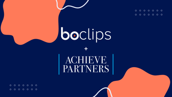 Boclips + Achieve Partners logos against a dark background with orange organic shapes