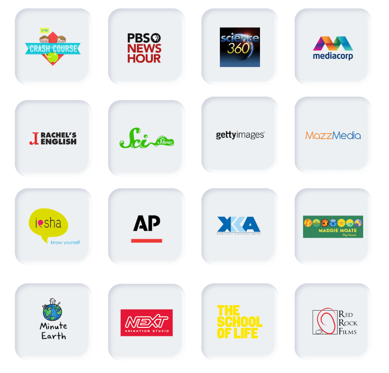Grid of educational video brand logos