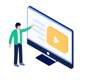 Teacher pointing to video on computer screen