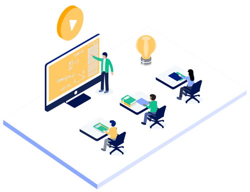 Teacher using video in classroom with students