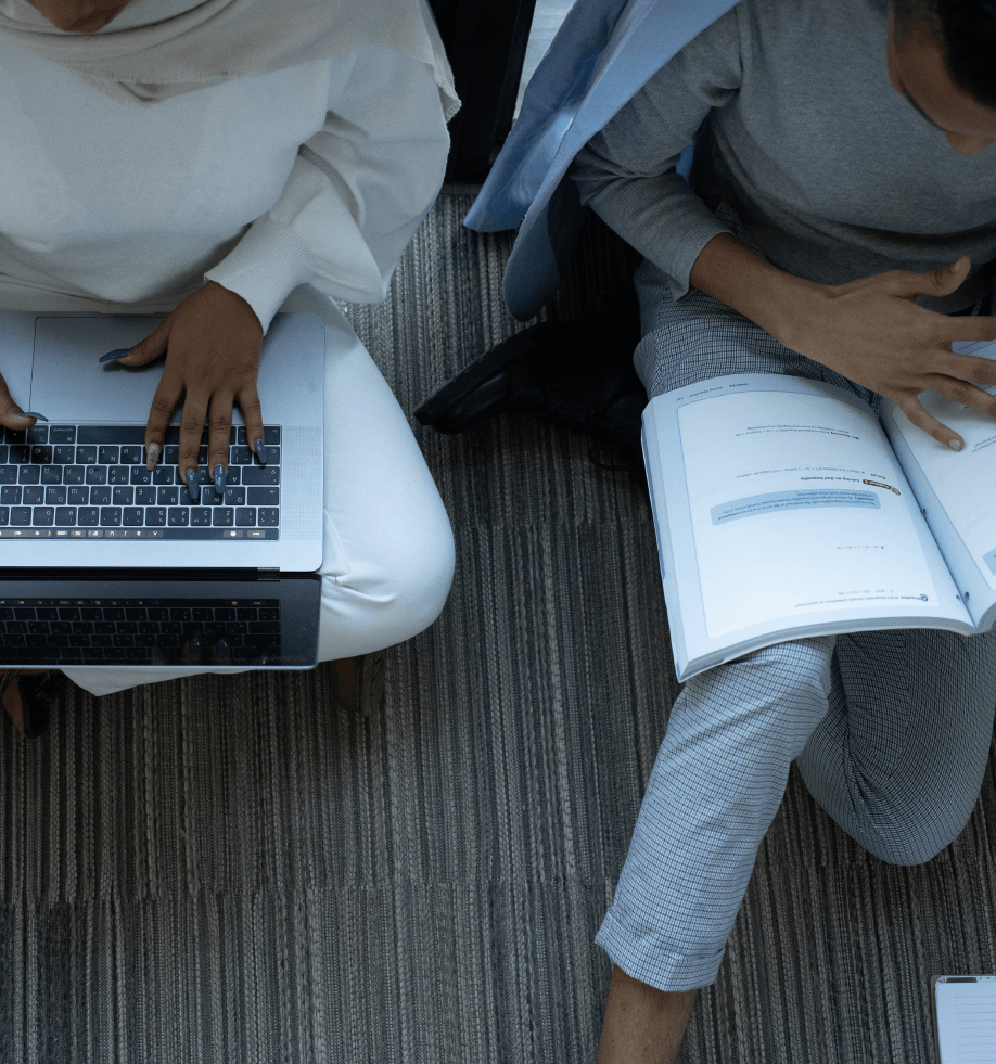 Bird's eye view of students studying