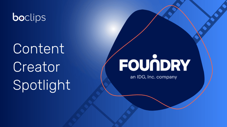 "Content Partner Spotlight" text with Foundry logo, set against a film strip and blue background