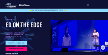 Screenshot of ASU+GSV Summit's homepage. Words: 