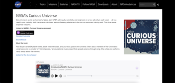 Screenshot of NASA's Curious Universe podcast landing page