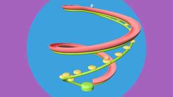 Screenshot of animated children's video, featuring a spiral 3-D slide