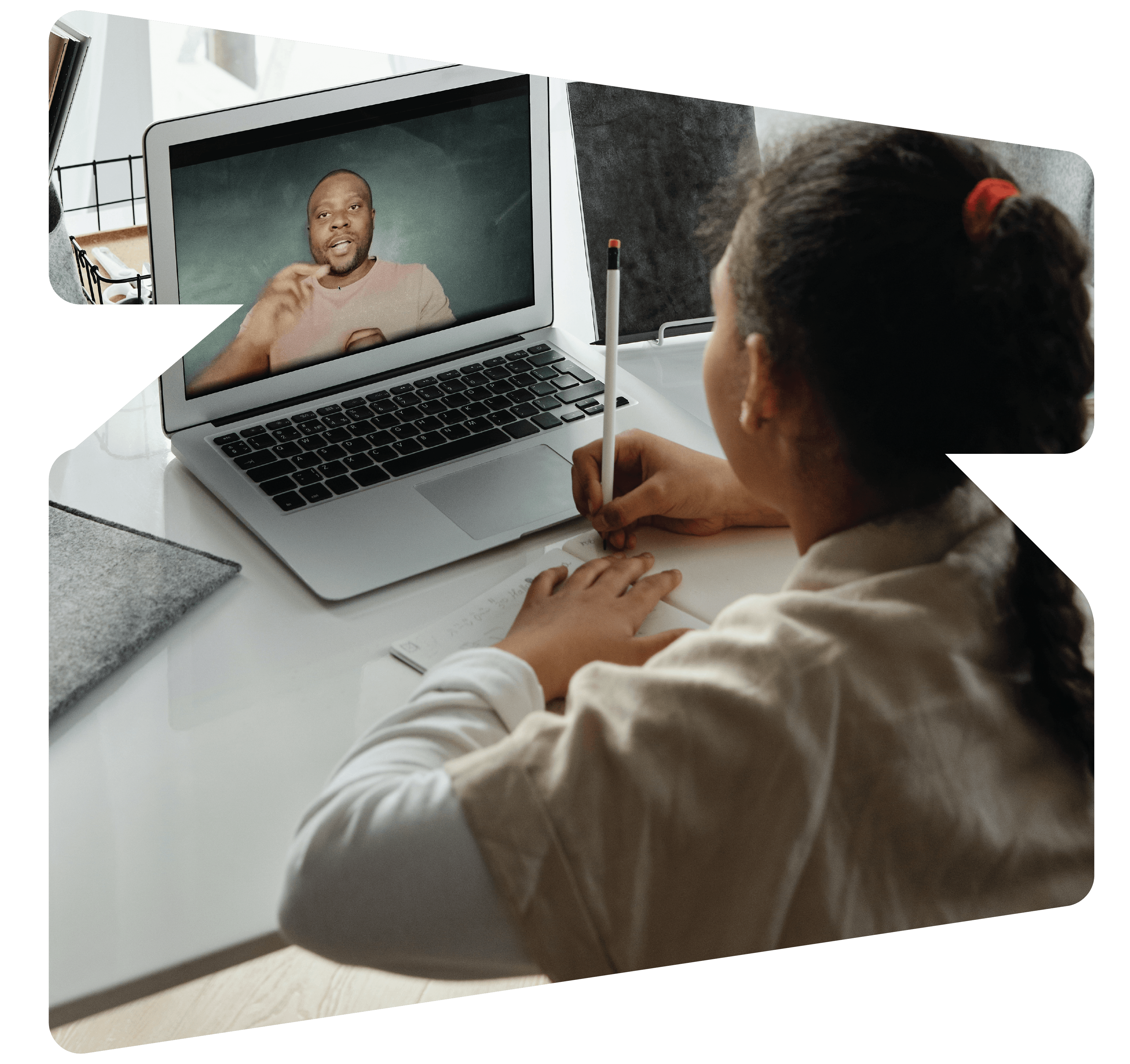 Young female student learning remotely on laptop